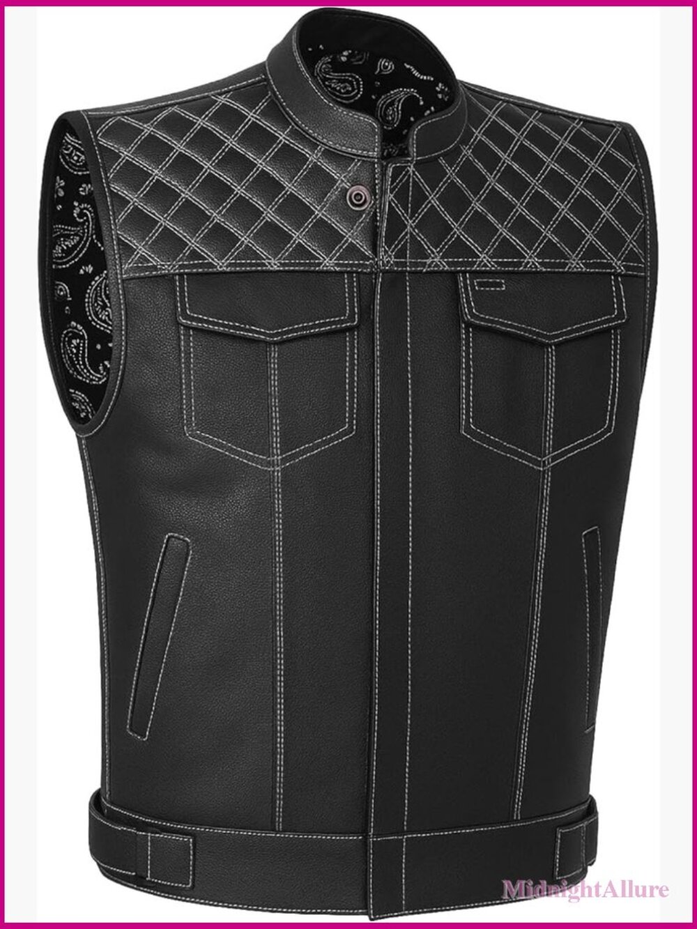 Genuine Buffalo Leather Motorcycle Vest with Back Armor, 8 Pockets, Sleeveless,